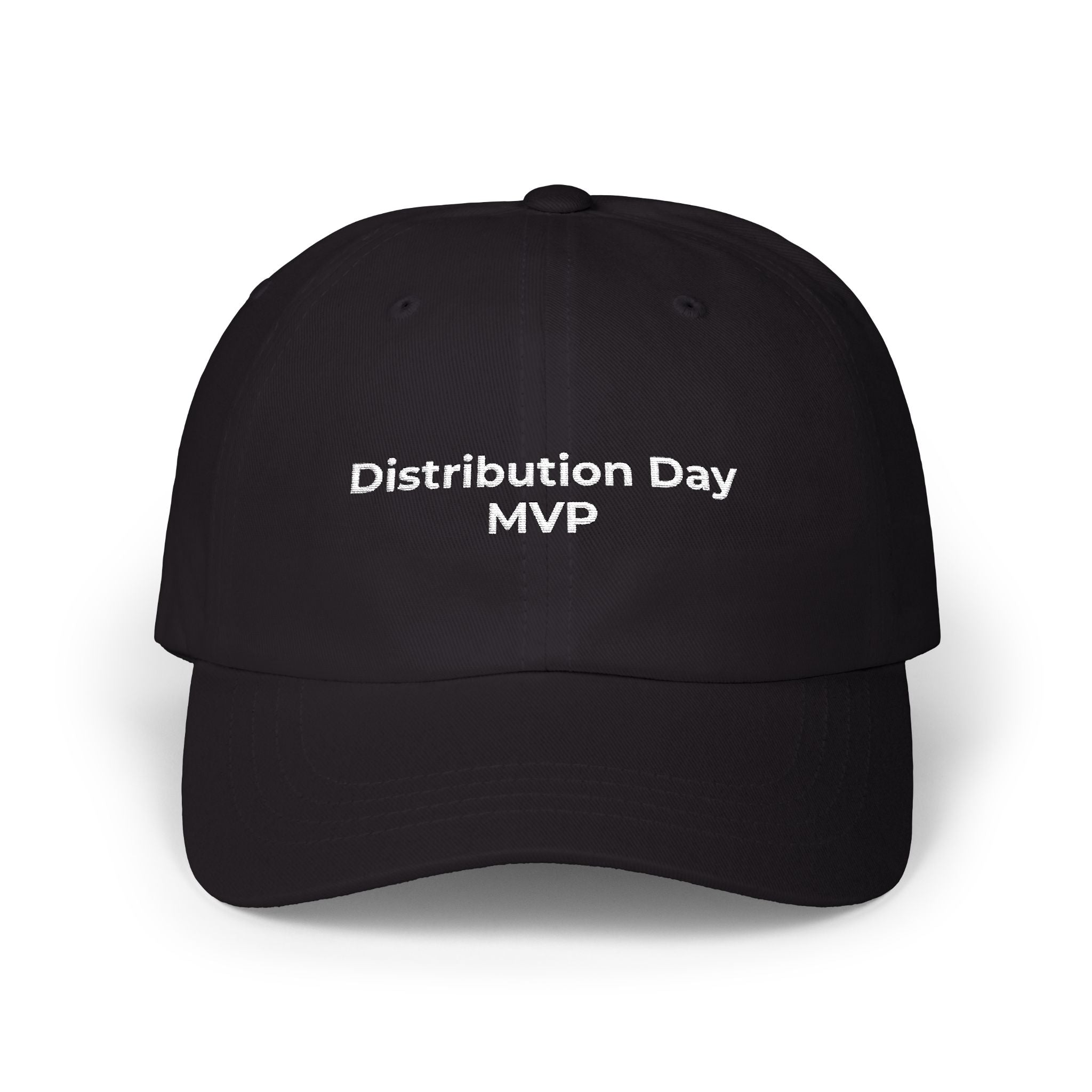 Distribution Day MVP - Classic Dad Cap — Minimal Embroidered White Baseball Hat