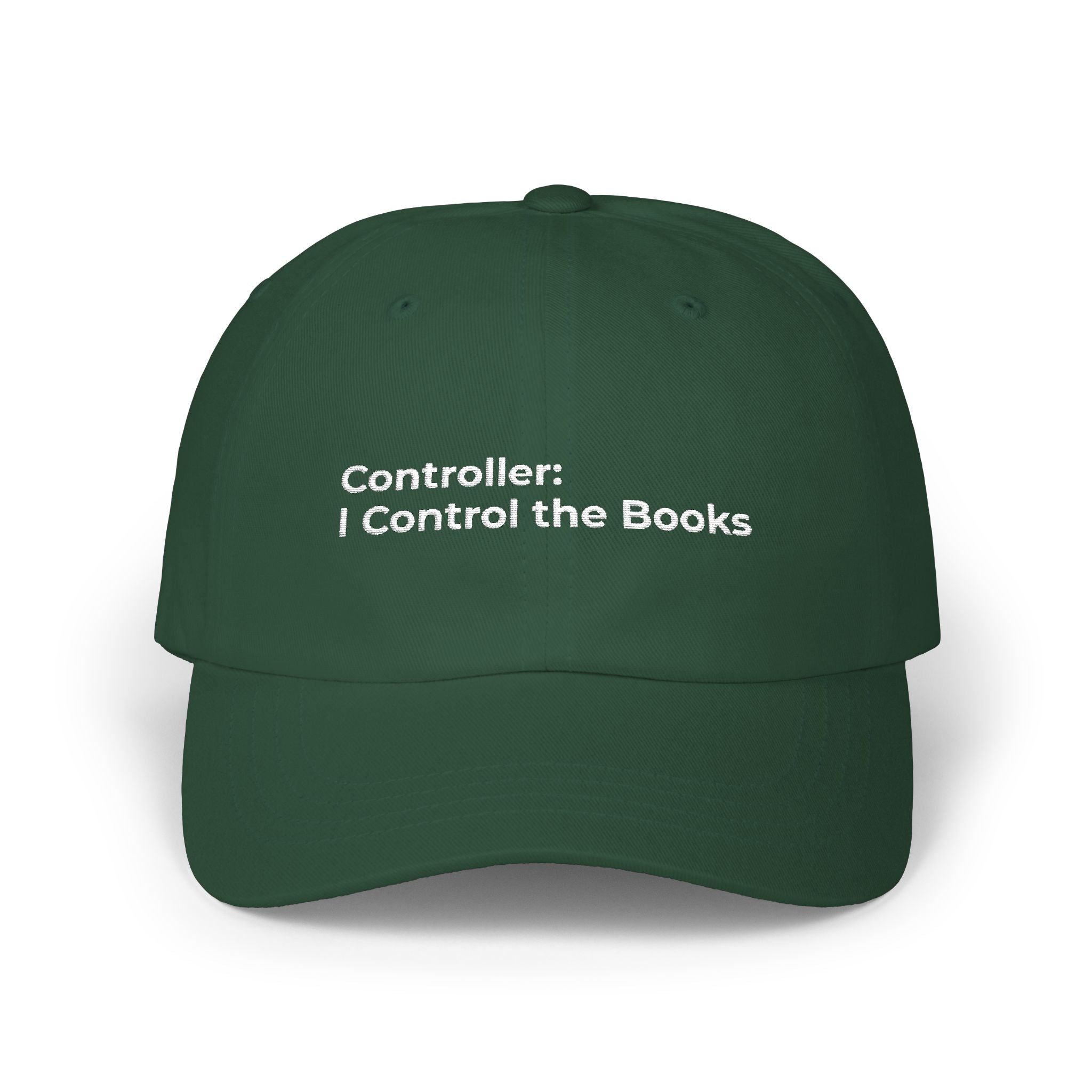 Controller: I Control the Books - Classic Dad Cap — Minimal Embroidered Logo White Baseball Hat