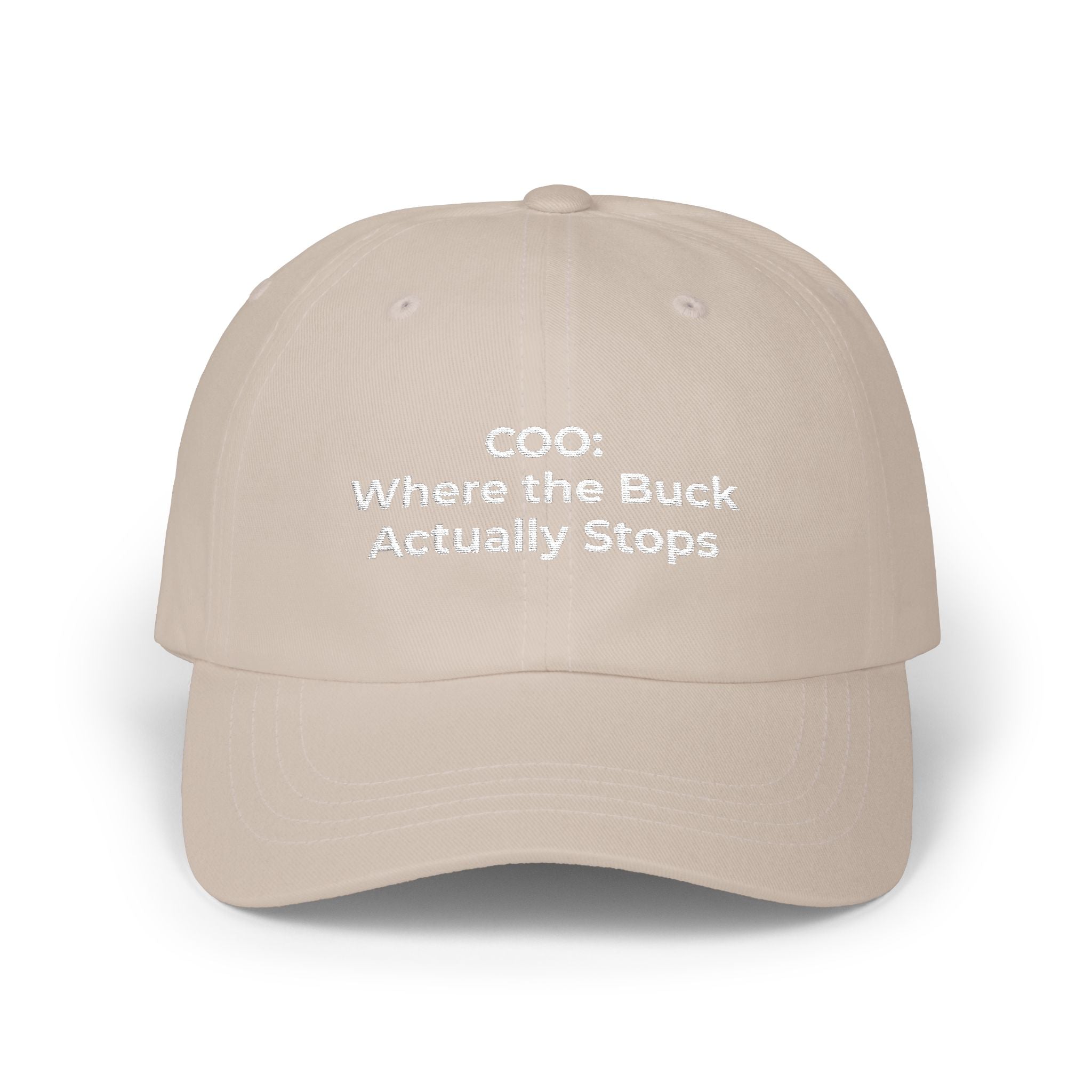 COO: Where the Buck Actually Stops - Embroidered Classic Dad Cap — Minimal White Dad Hat
