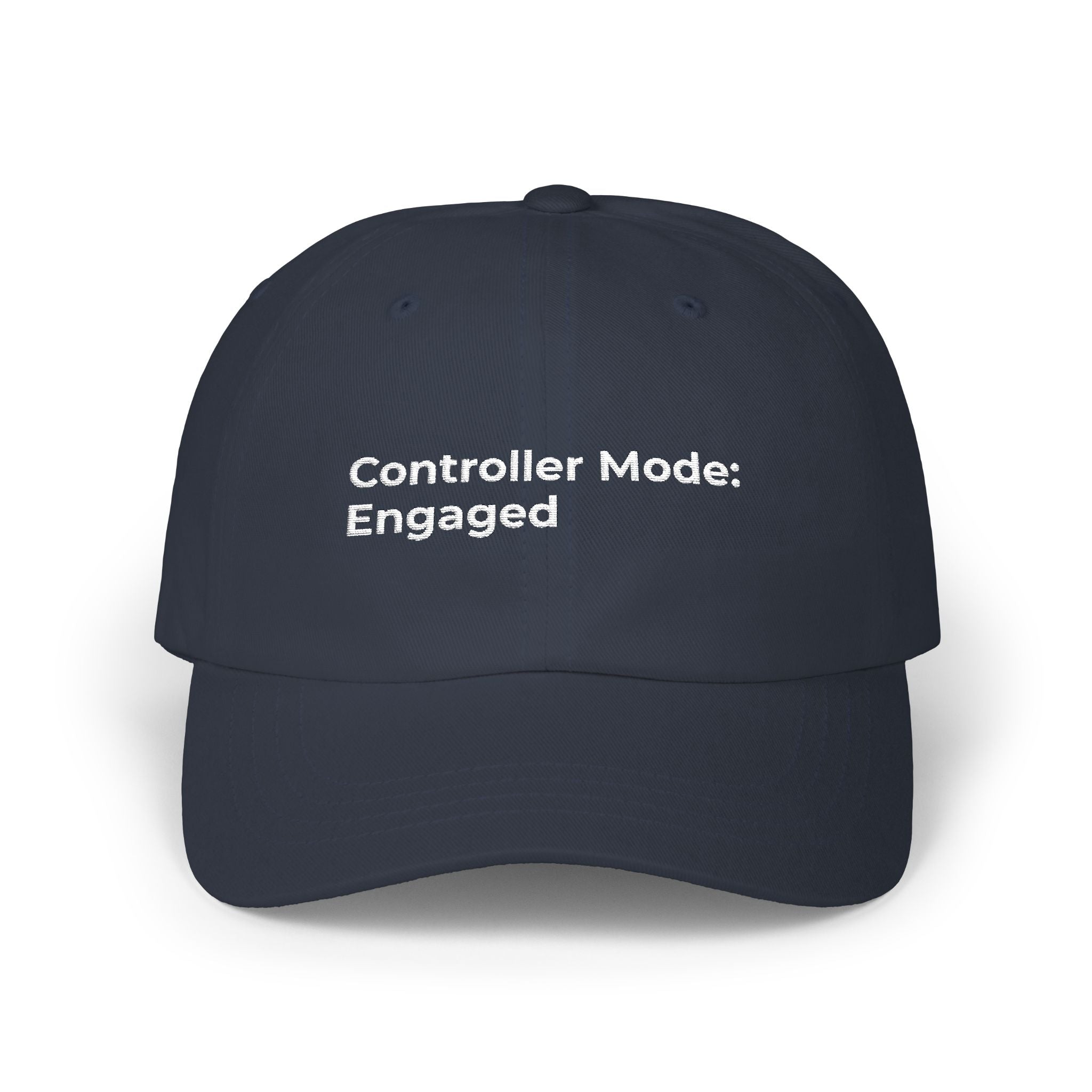 Controller Mode: Engaged - Classic Dad Cap — Minimal Embroidered White Baseball Hat