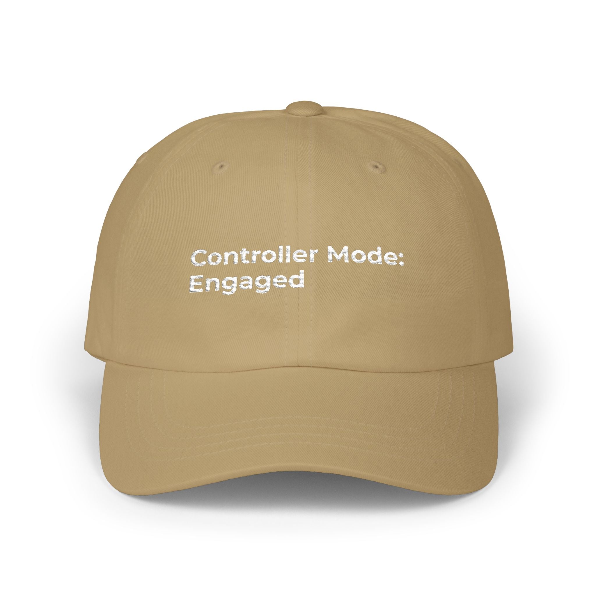 Controller Mode: Engaged - Classic Dad Cap — Minimal Embroidered White Baseball Hat