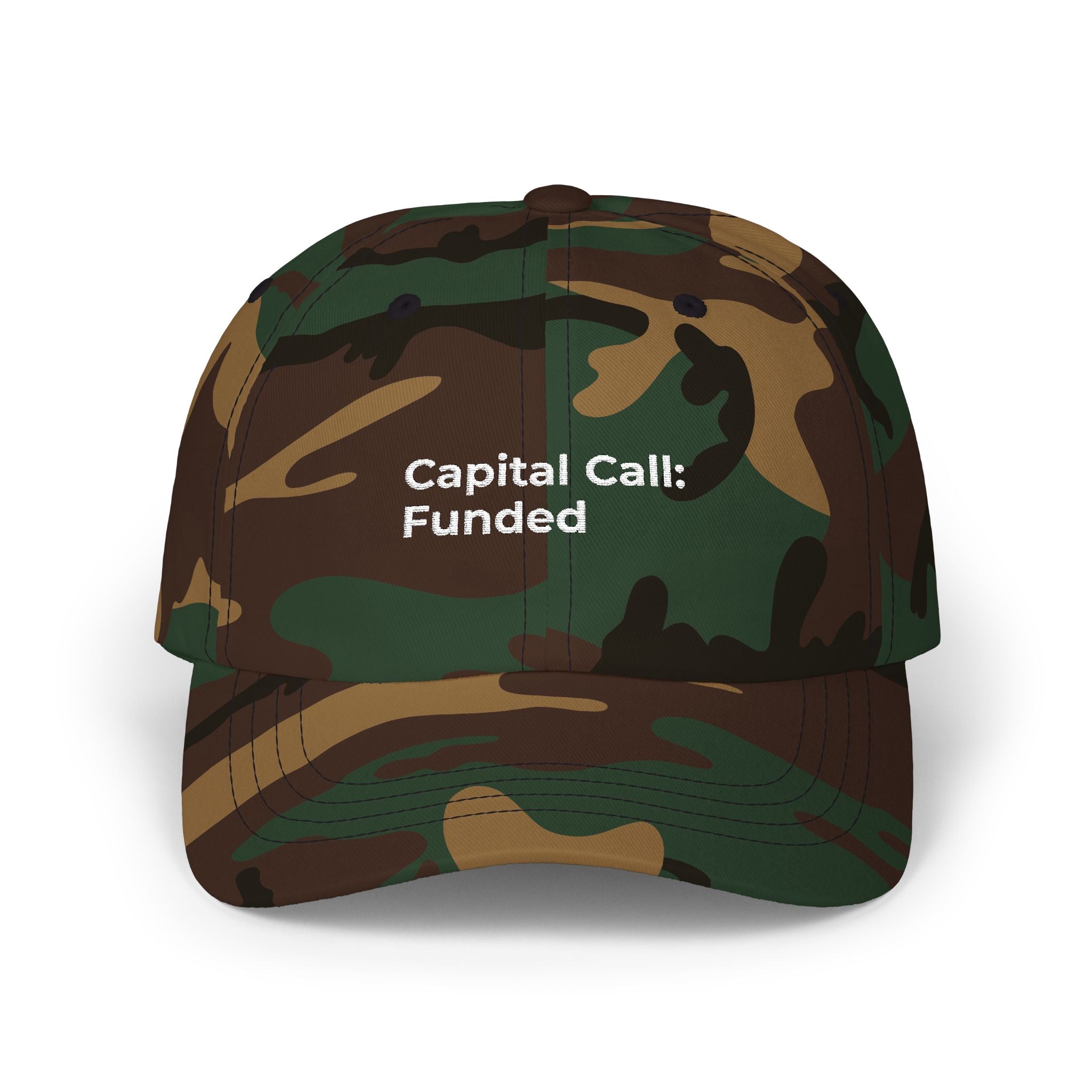 Capital Call: Funded - Embroidered Classic Dad Cap — Minimal White Baseball Hat