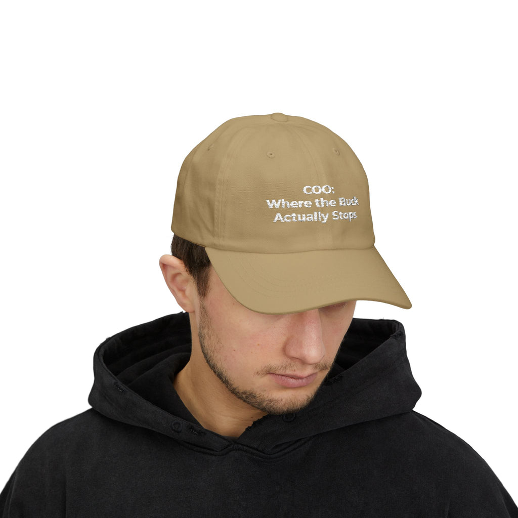 COO: Where the Buck Actually Stops - Embroidered Classic Dad Cap — Minimal White Dad Hat