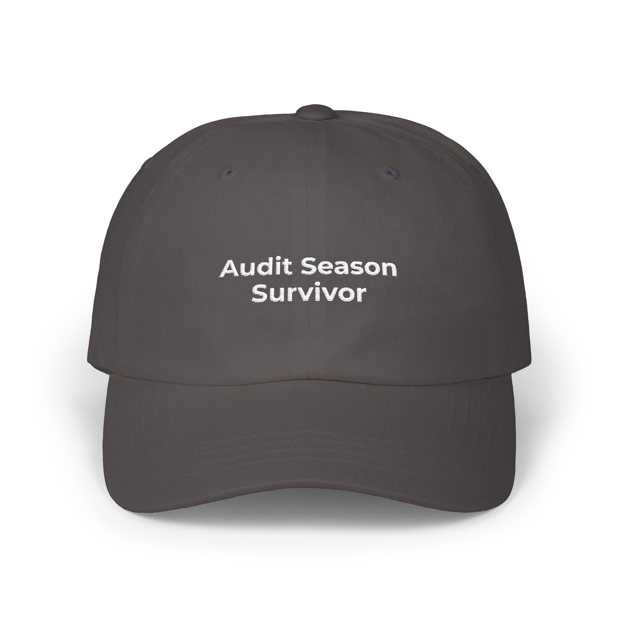 Audit Season Survivor - Dad Cap — Minimal White Embroidered Classic Dad Cap