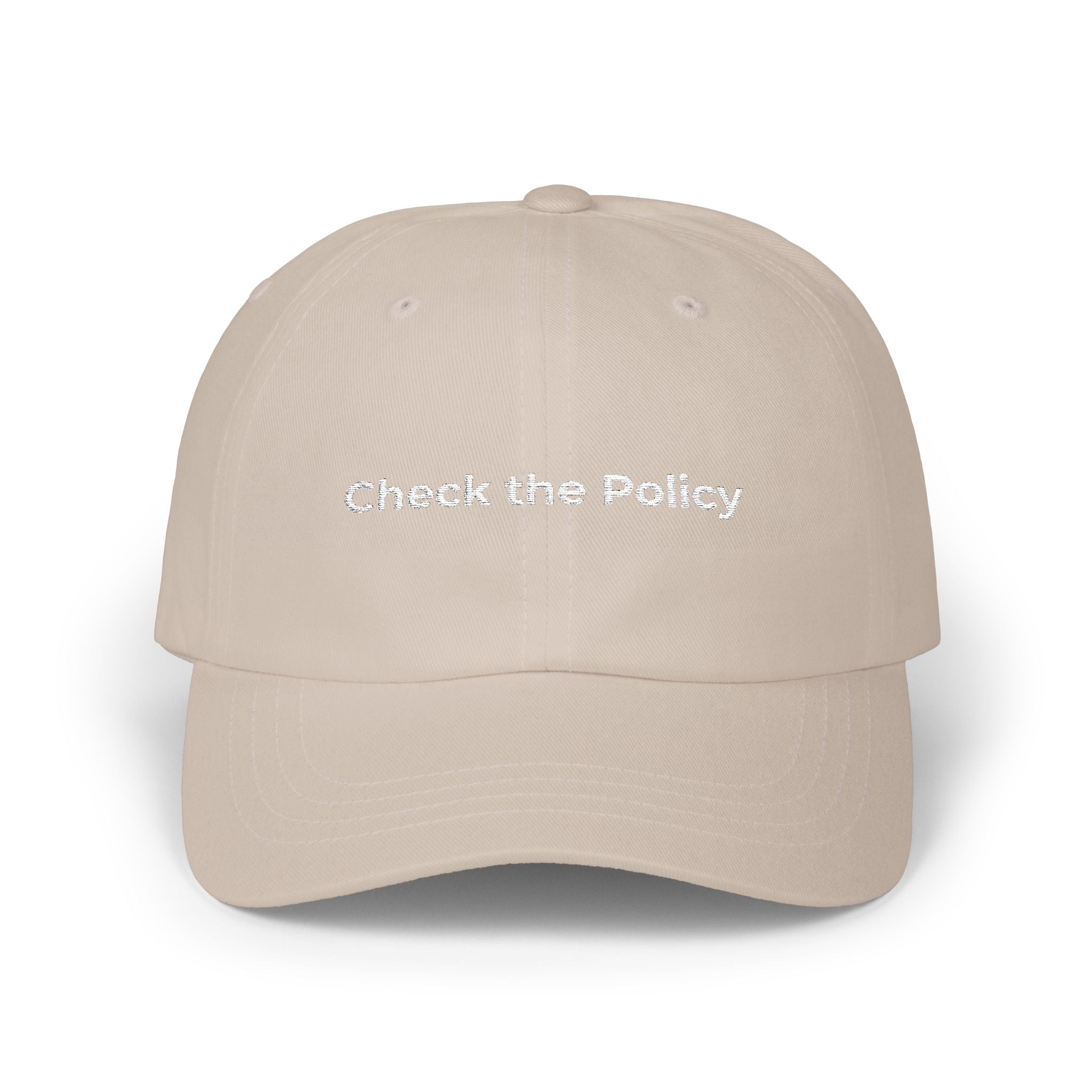 Check the Policy - Classic Dad Cap – Minimal Embroidered White Baseball Hat