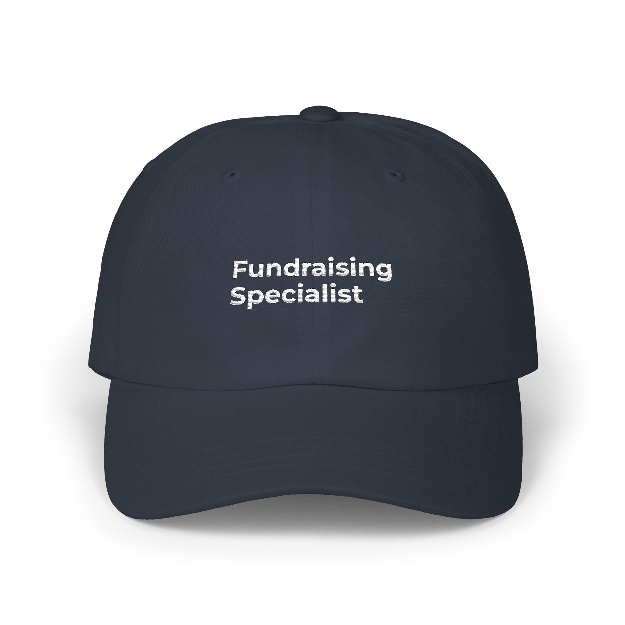 Fundraising Specialist - Embroidered Minimalist Dad Cap — Classic White Adjustable Baseball Hat