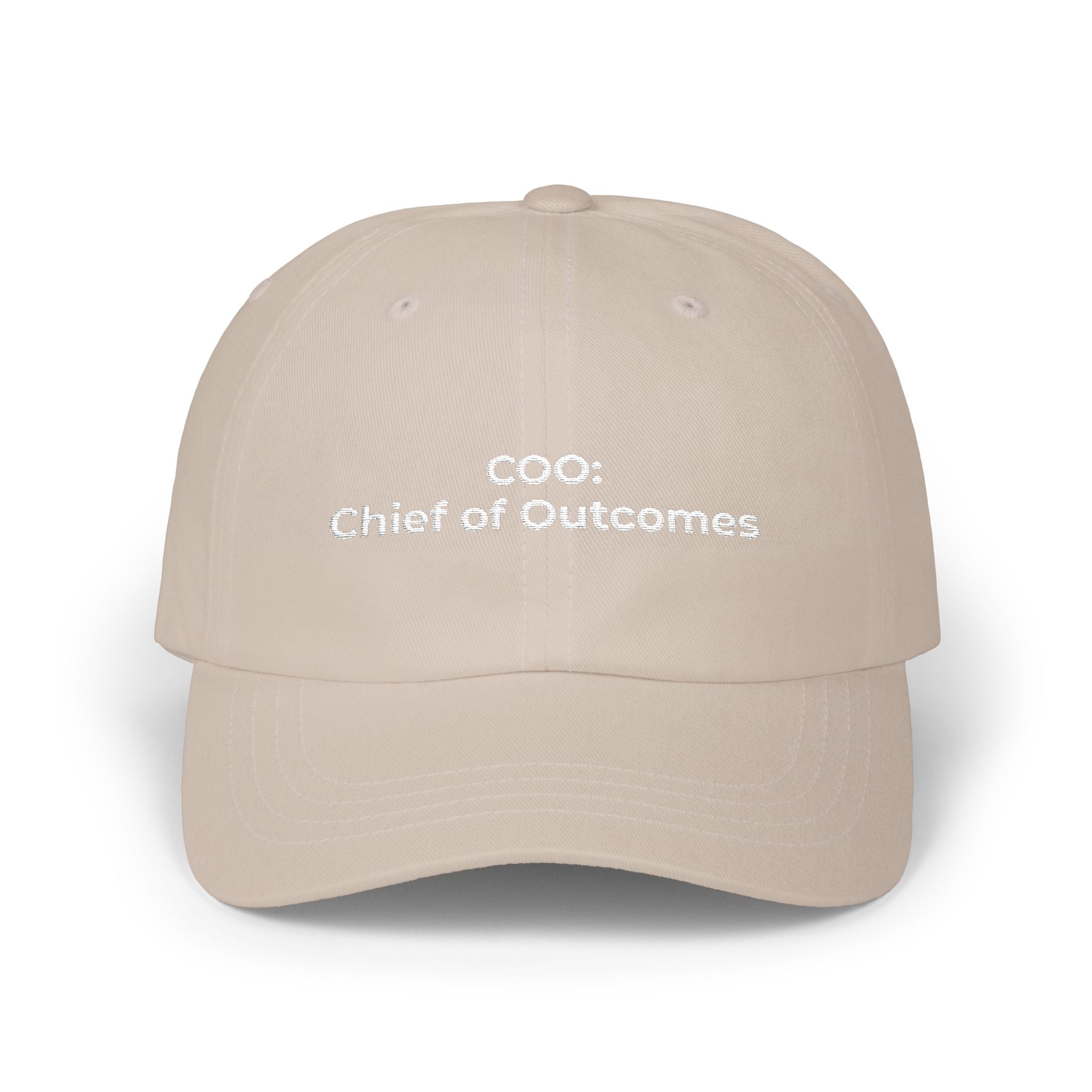 COO: Chief of Outcomes - White Classic Dad Cap – Minimalist Embroidered Script Hat