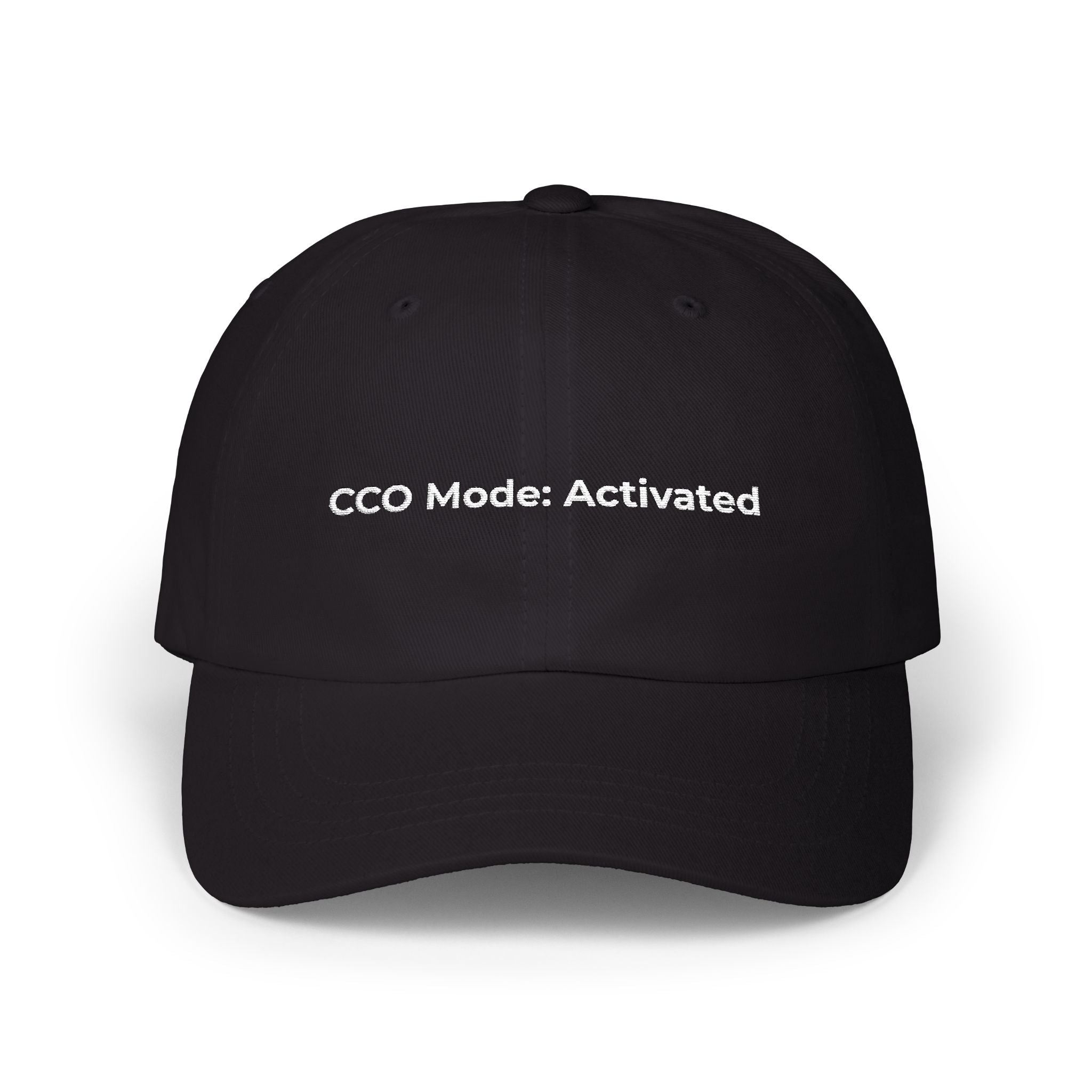 CCO Mode: Activated - Classic Dad Cap - Minimal White Embroidered Text Baseball Hat