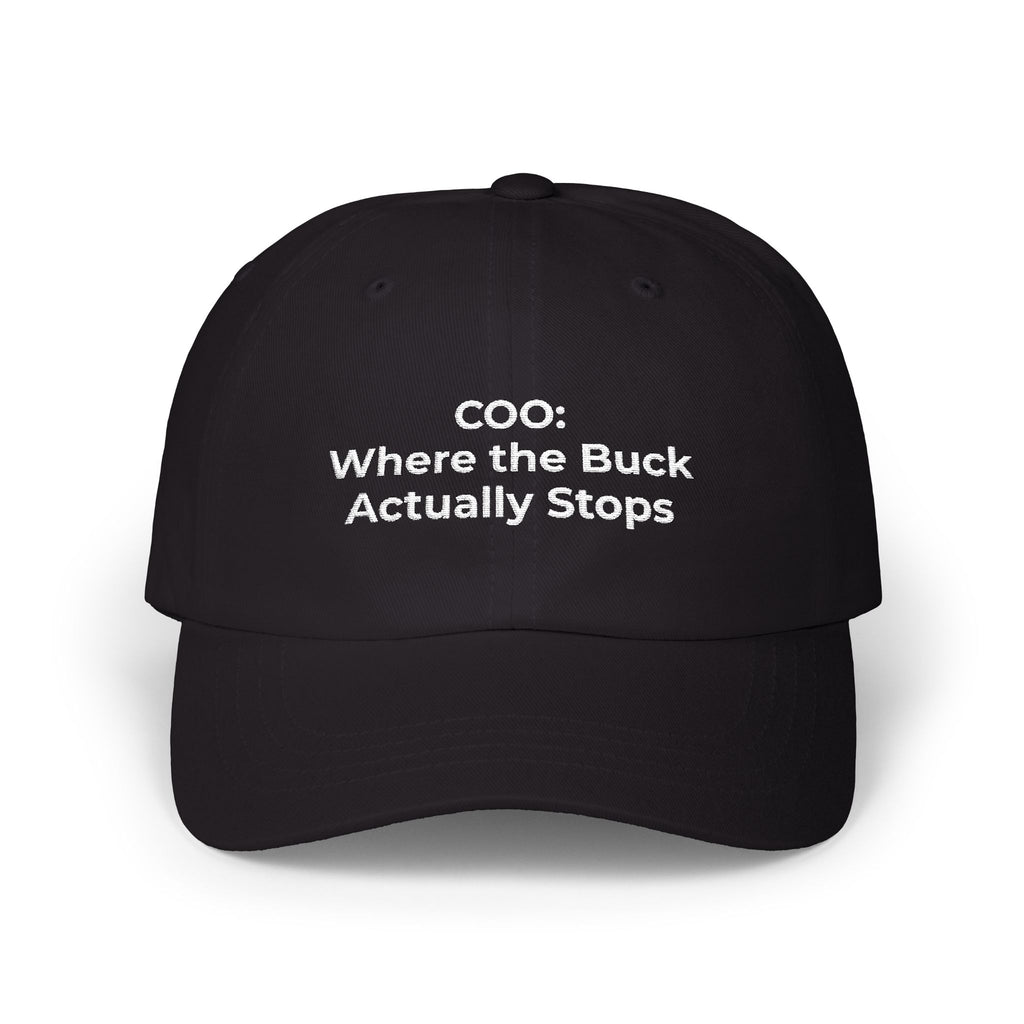 COO: Where the Buck Actually Stops - Embroidered Classic Dad Cap — Minimal White Dad Hat
