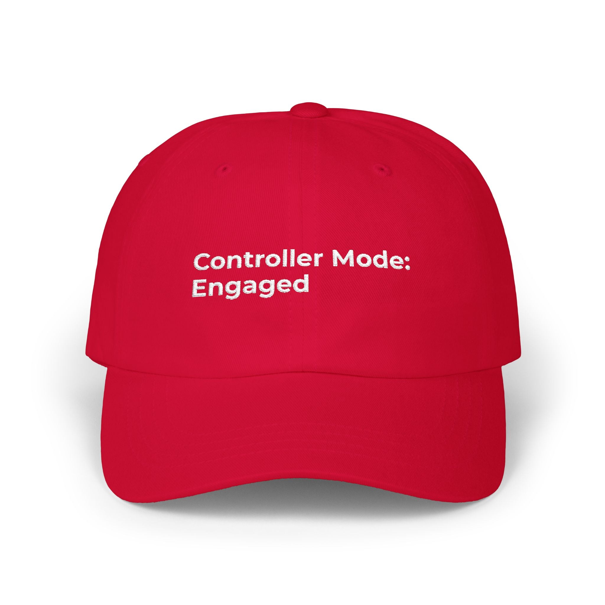 Controller Mode: Engaged - Classic Dad Cap — Minimal Embroidered White Baseball Hat