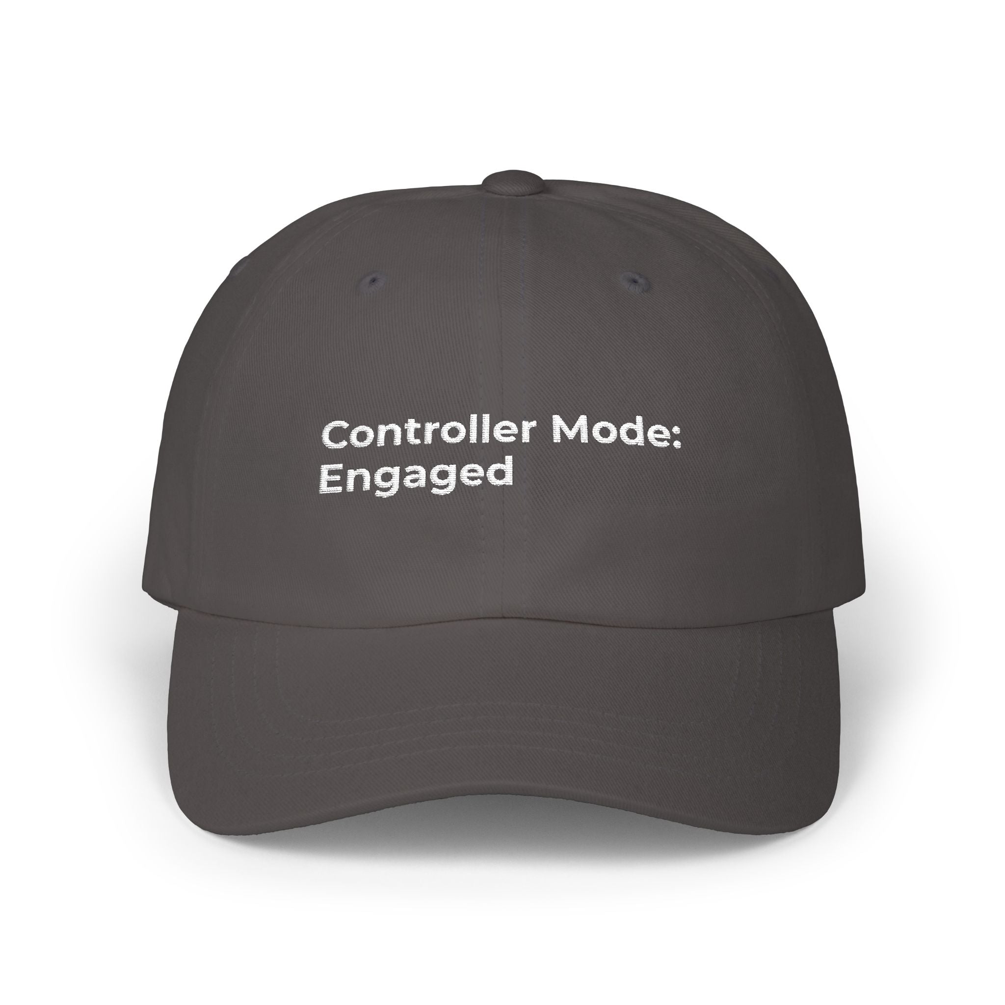 Controller Mode: Engaged - Classic Dad Cap — Minimal Embroidered White Baseball Hat
