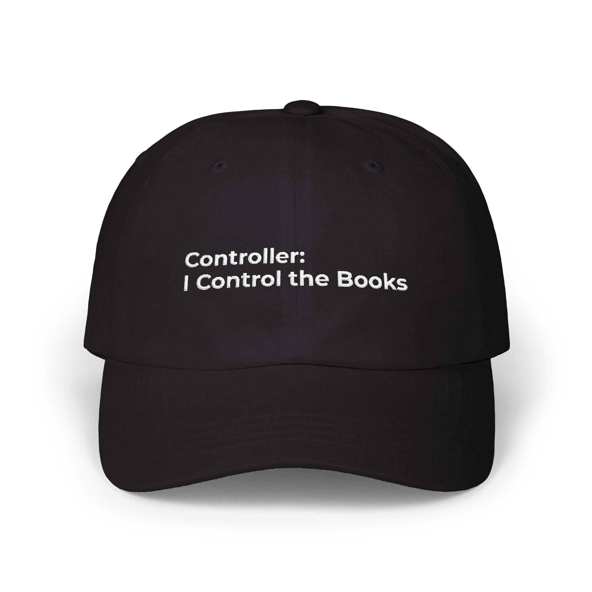 Controller: I Control the Books - Classic Dad Cap — Minimal Embroidered Logo White Baseball Hat