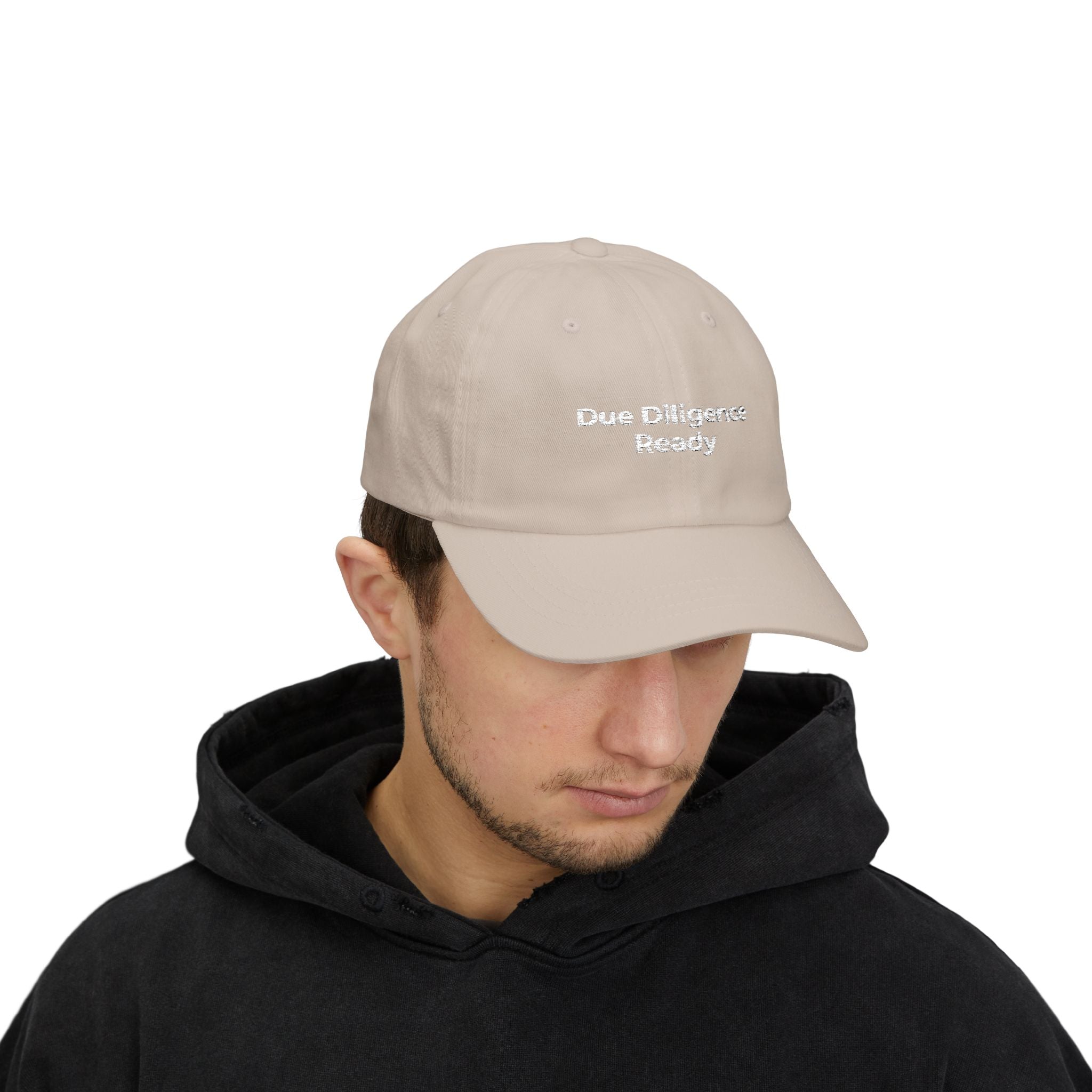 Due Diligence Ready - Classic Dad Cap - Minimal Embroidered White Baseball Hat