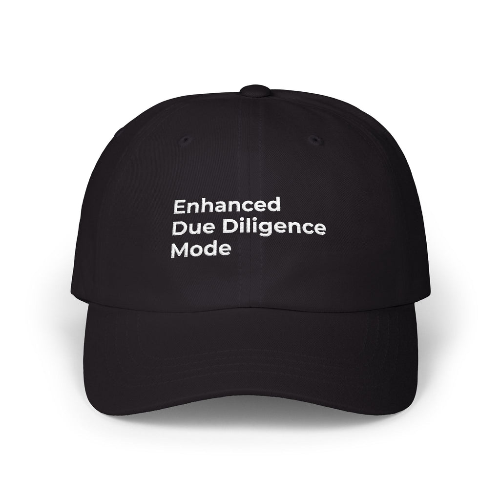 Enhanced Due Diligence Mode - White Classic Dad Cap – Minimal Embroidered Text Baseball Hat