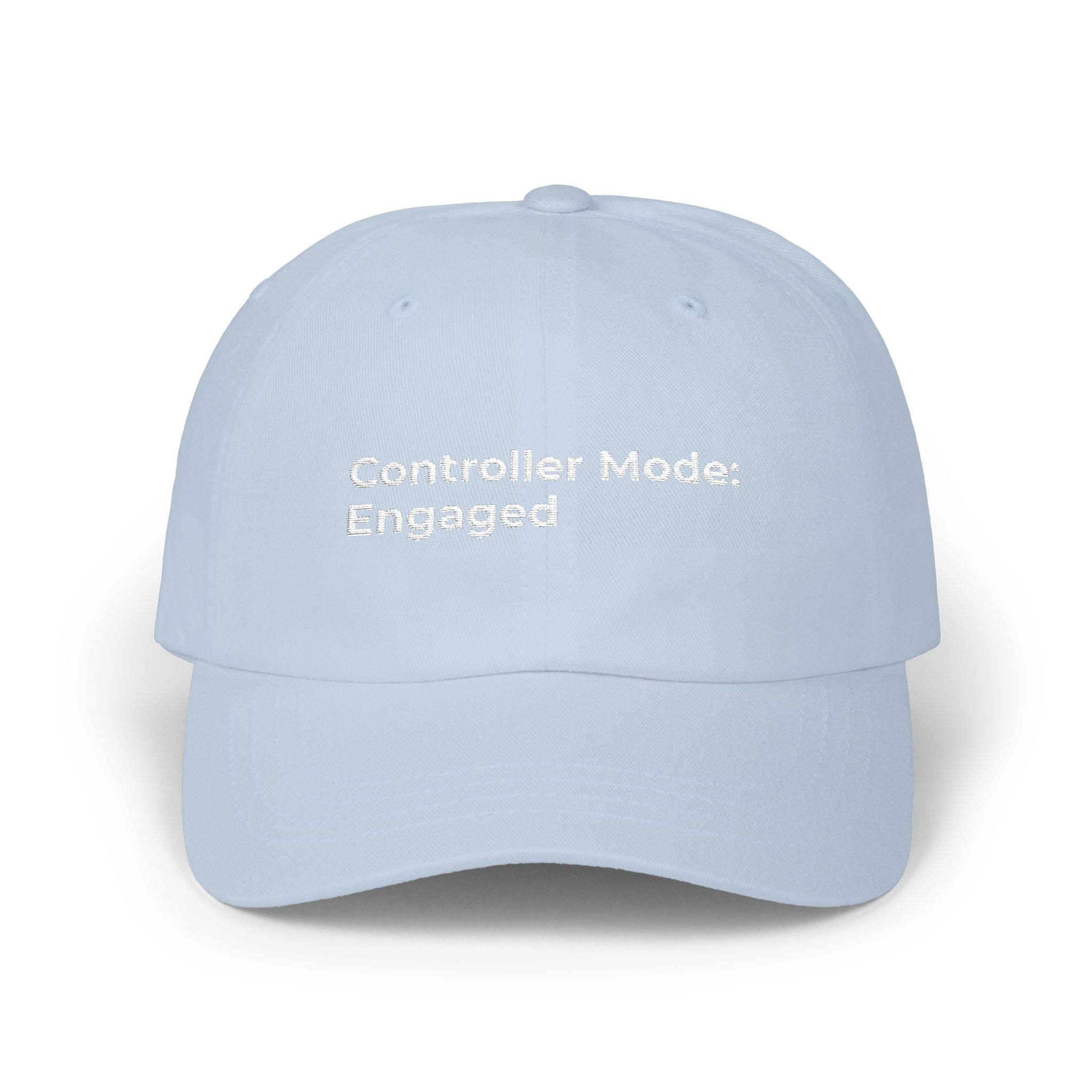 Controller Mode: Engaged - Classic Dad Cap — Minimal Embroidered White Baseball Hat