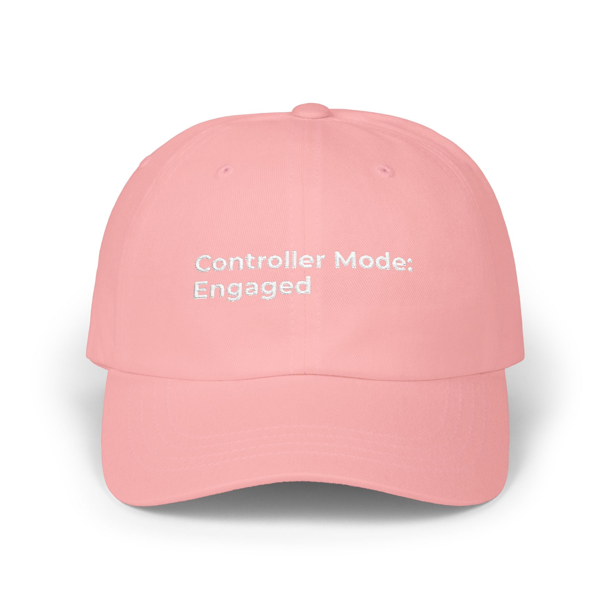Controller Mode: Engaged - Classic Dad Cap — Minimal Embroidered White Baseball Hat