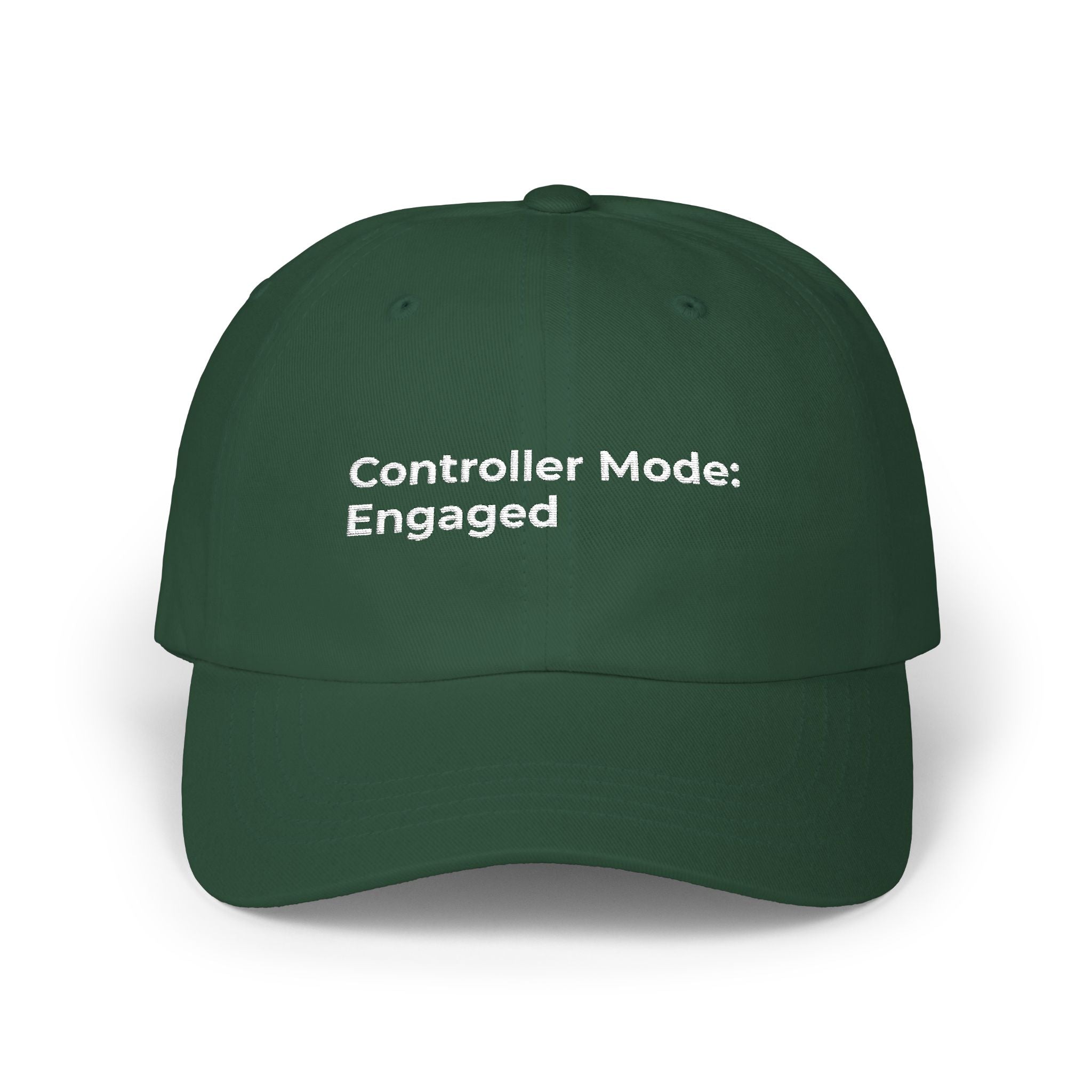 Controller Mode: Engaged - Classic Dad Cap — Minimal Embroidered White Baseball Hat
