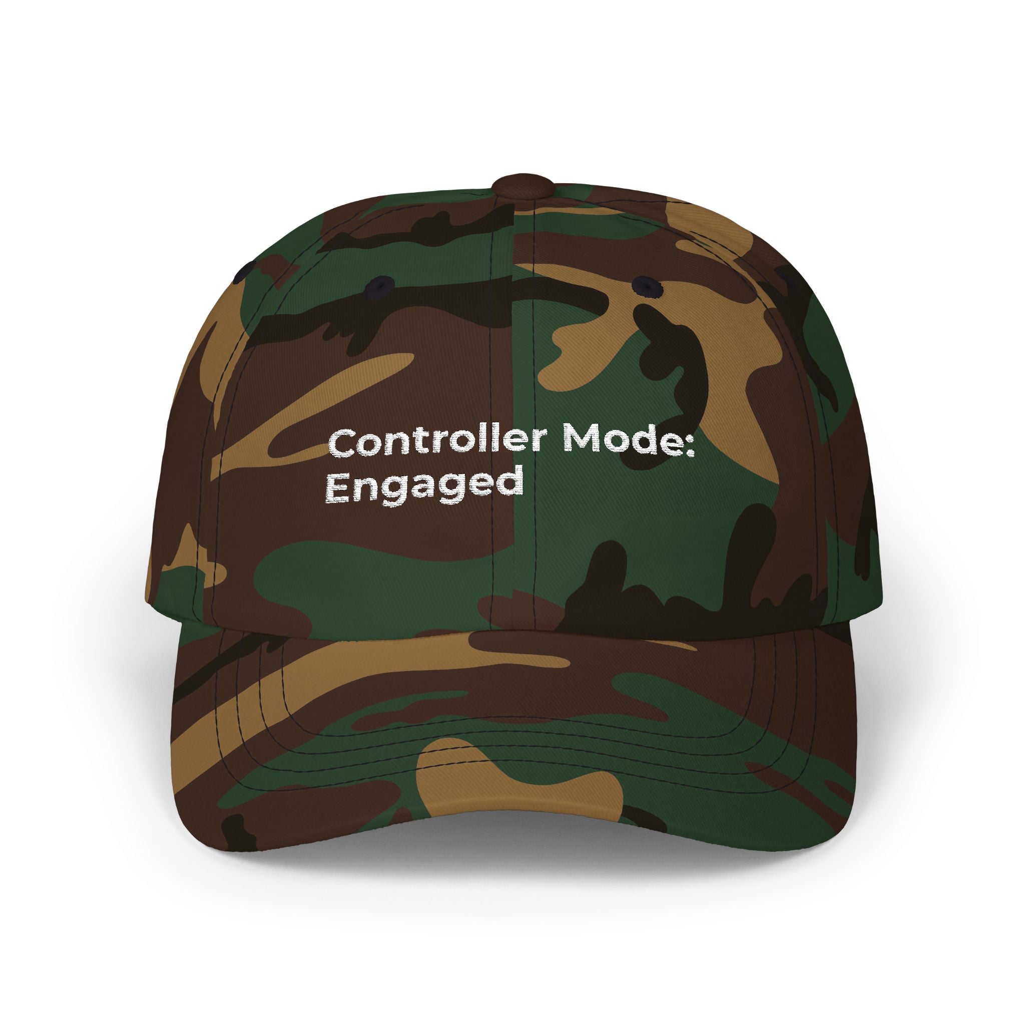 Controller Mode: Engaged - Classic Dad Cap — Minimal Embroidered White Baseball Hat